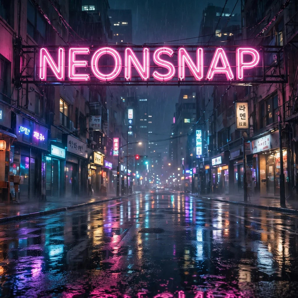 NEONSNAP neon sign over a rainy city street, generated by Muse Image