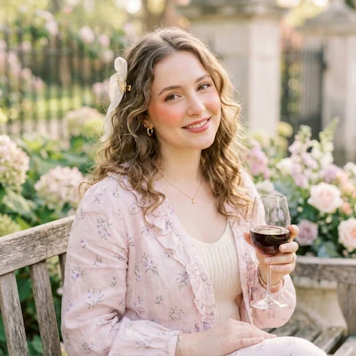 Same portrait after AI inserted a glass of wine with realistic lighting and perspective