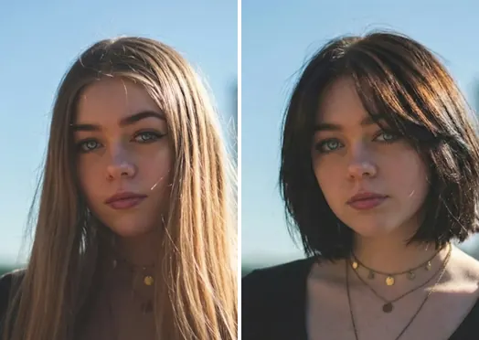 Before and after an AI hair change