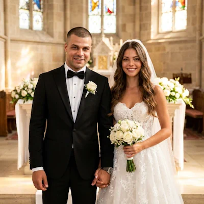 AI-generated wedding day photo of the couple